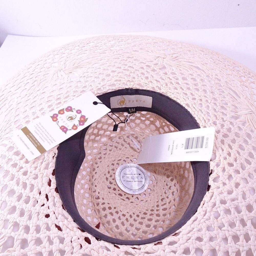 Veronica Beard Meringue Raffia Straw Wide Brim Sun Hat Natural S M NWT 298 - Picture 10 of 15